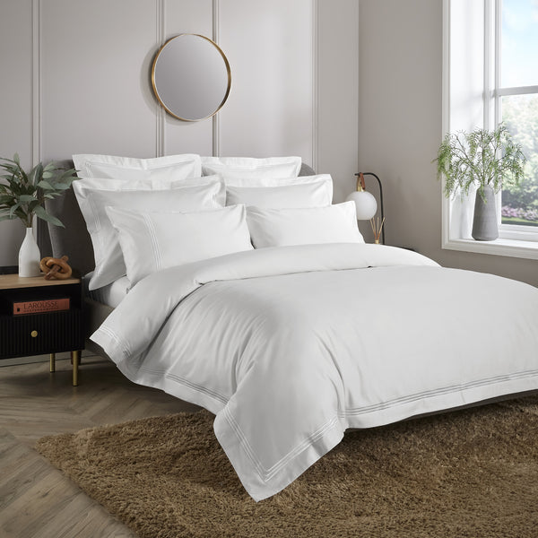 White 800 Thread Count Duvet Cover with White Triple Row Cord Embroidery