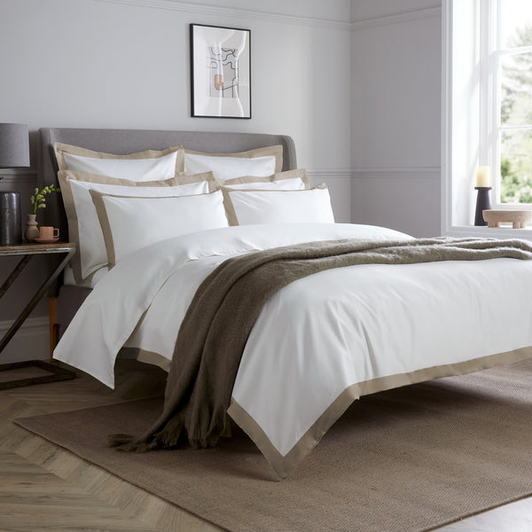 White 800 Thread Count Duvet Cover with Flax Wide Border