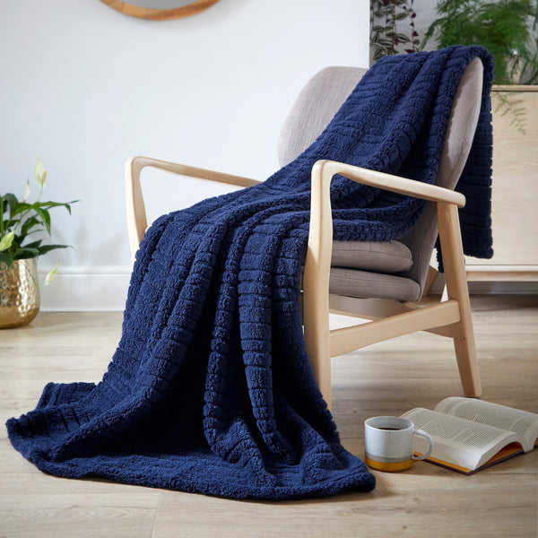 Dark Navy Raised Barcode Striped Textured Throw