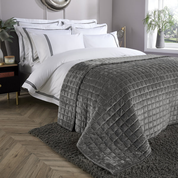 Grey Quilted Velvet Double Sided Throw