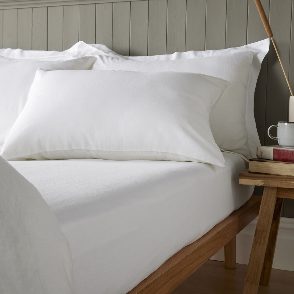 White Linen Blend Fitted Sheet