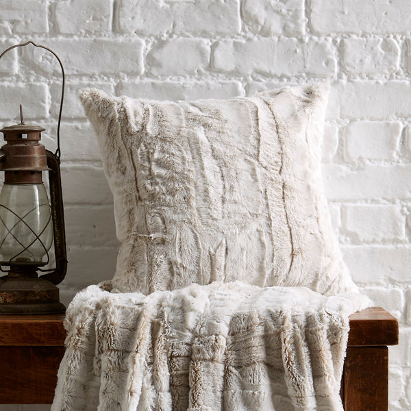 Natural Snow Leopard Filled Square Faux Fur Cushion