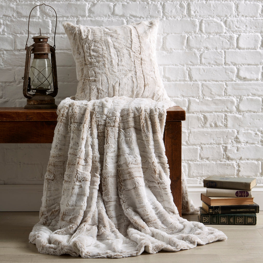 Natural Snow Leopard Faux Fur Throw