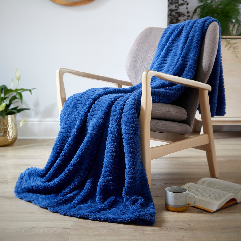 Navy Gentle Waves Textured Throw