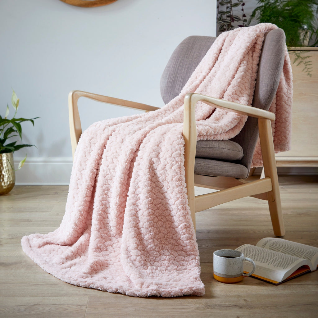 Pink Rib Stitch Knit-Effect Textured Throw