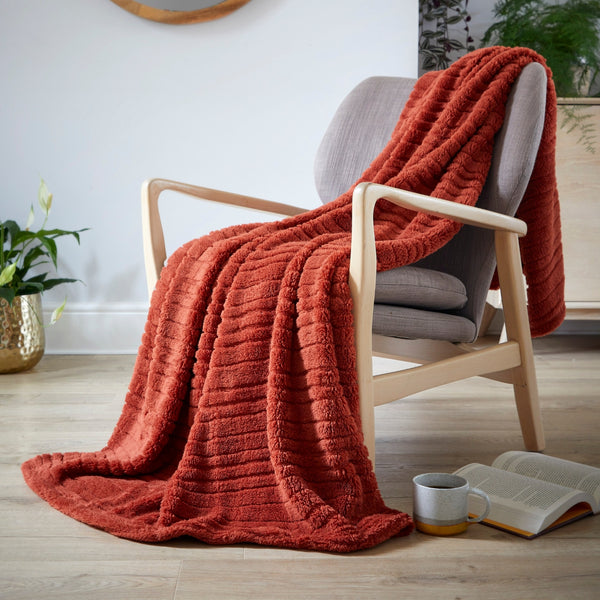 Rust Orange Raised Barcode Striped Textured Throw