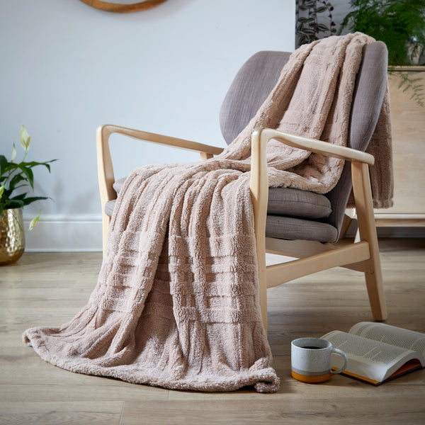 Soft Brown Open Check Textured Throw