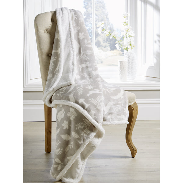 Grey & White Woodland Patterned Sherpa Throw